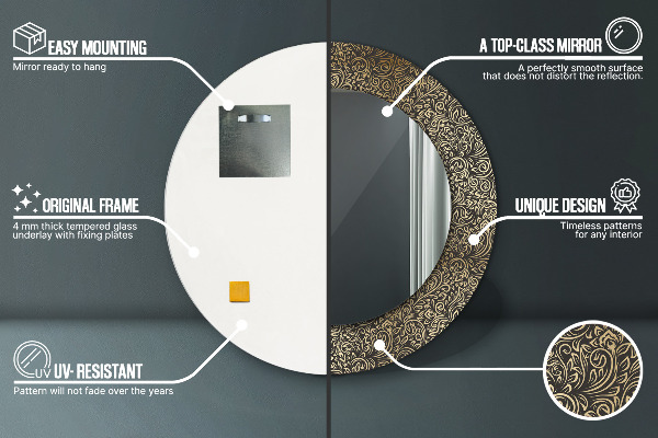 Moldura impressa espelho redondo Ornamentos dourados