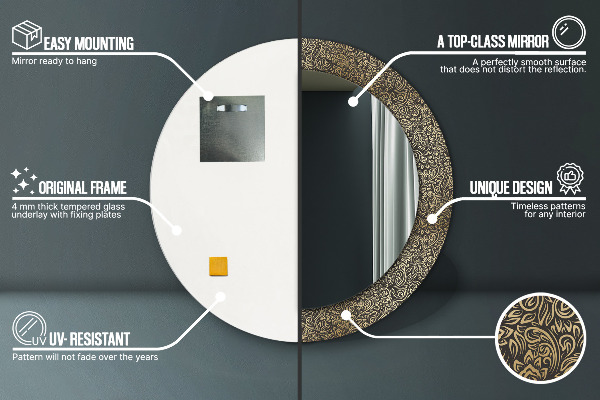 Moldura impressa espelho redondo Ornamentos dourados