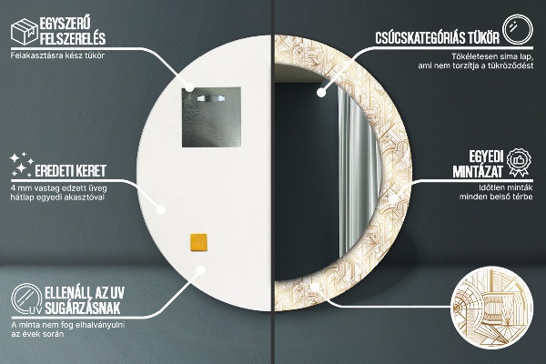 Moldura impressa espelho redondo Composição Art deco