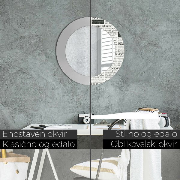 Moldura impressa espelho redondo Padrão de jornal