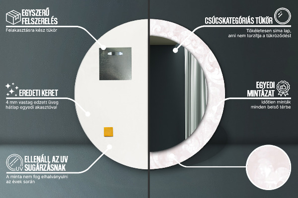 Espelho de moldura impressa redondo Textura rococó delicada