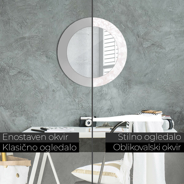 Espelho de moldura impressa redondo Textura rococó delicada