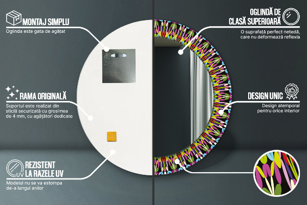 Espelho com moldura impressa redondo Padrão de mandala psicadélica