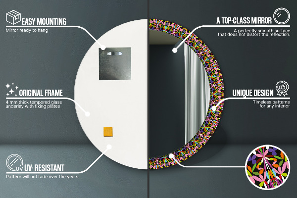Espelho com moldura impressa redondo Padrão de mandala psicadélica