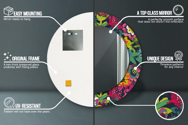 Espelho de parede circular decorativo Flores pintadas à mão