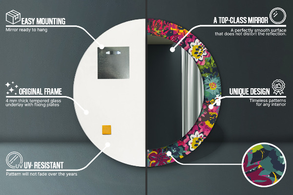 Espelho de parede circular decorativo Flores pintadas à mão