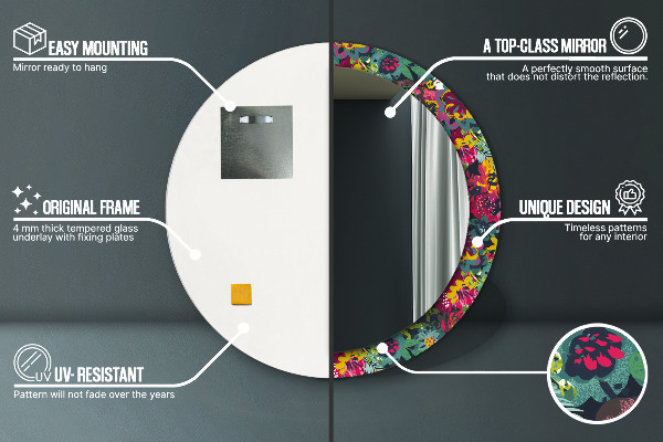 Espelho de parede circular decorativo Flores pintadas à mão