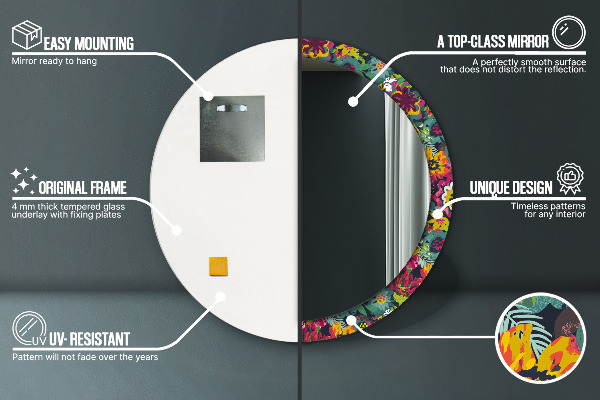 Espelho de parede circular decorativo Flores pintadas à mão