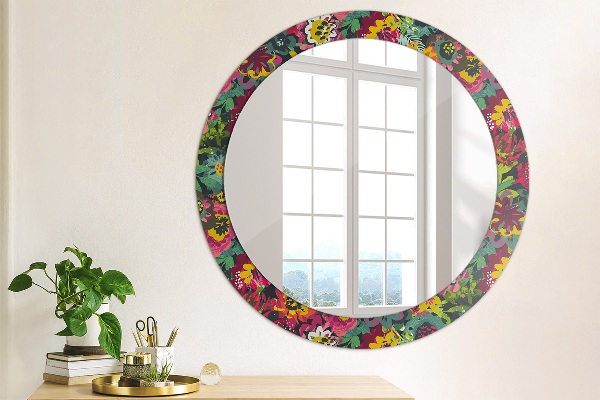 Espelho de parede circular decorativo Flores pintadas à mão