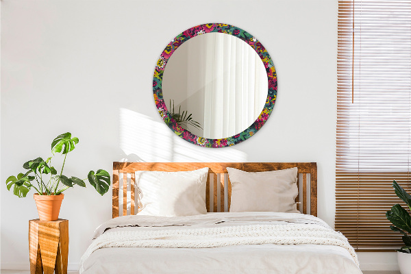 Espelho de parede circular decorativo Flores pintadas à mão