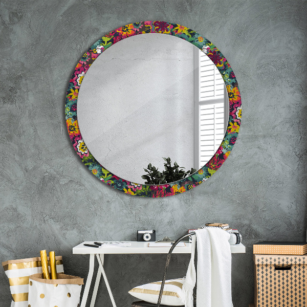 Espelho de parede circular decorativo Flores pintadas à mão