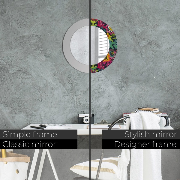 Espelho de parede circular decorativo Flores pintadas à mão