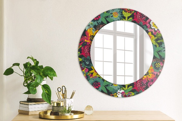 Espelho de parede circular decorativo Flores pintadas à mão