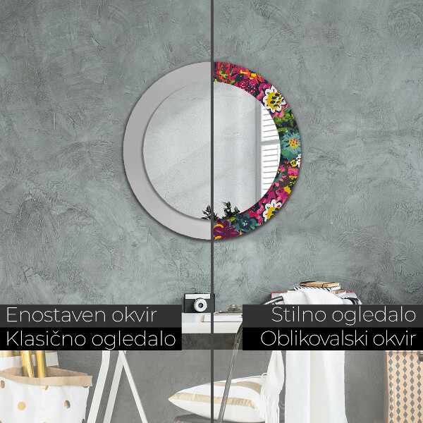 Espelho de parede circular decorativo Flores pintadas à mão