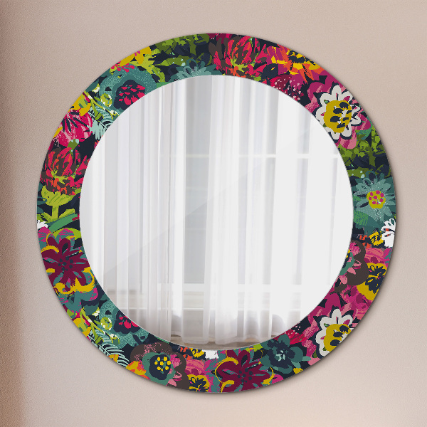 Espelho de parede circular decorativo Flores pintadas à mão