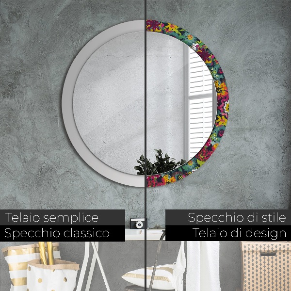 Espelho de parede circular decorativo Flores pintadas à mão