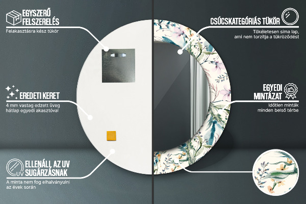 Espelho de parede circular decorativo Flores de aguarela