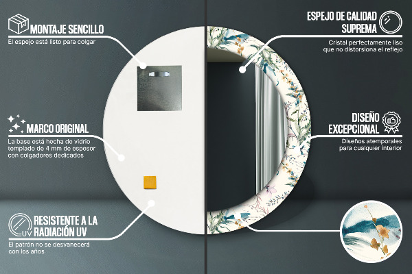 Espelho de parede circular decorativo Flores de aguarela