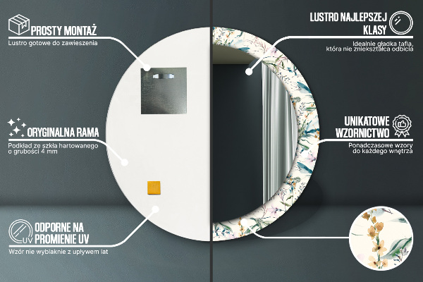 Espelho de parede circular decorativo Flores de aguarela