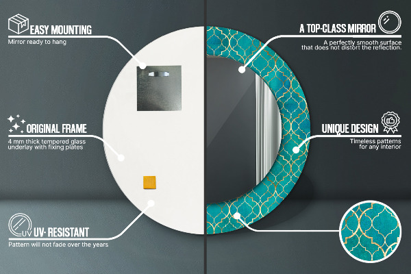Espelho circular de parede decorativo Composição verde e dourada