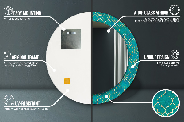 Espelho circular de parede decorativo Composição verde e dourada
