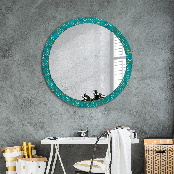 Espelho circular de parede decorativo Composição verde e dourada