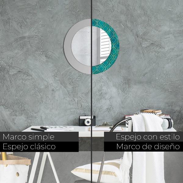 Espelho circular de parede decorativo Composição verde e dourada