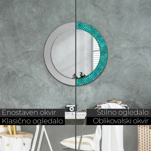 Espelho circular de parede decorativo Composição verde e dourada
