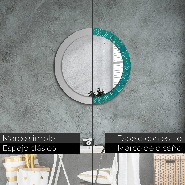 Espelho circular de parede decorativo Composição verde e dourada