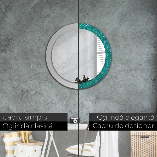 Espelho circular de parede decorativo Composição verde e dourada
