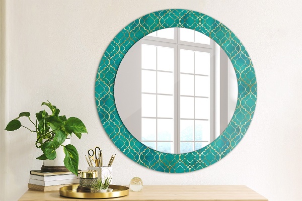 Espelho circular de parede decorativo Composição verde e dourada