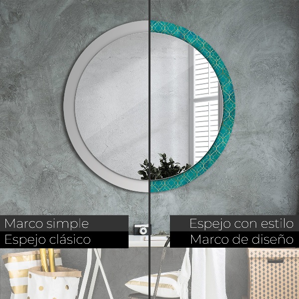 Espelho circular de parede decorativo Composição verde e dourada