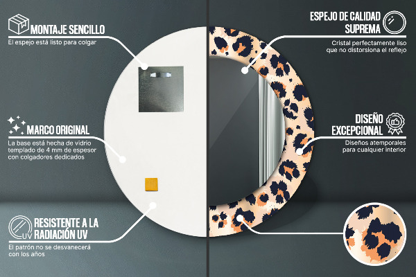 Espelho com moldura impressa redondo Padrão selvagem