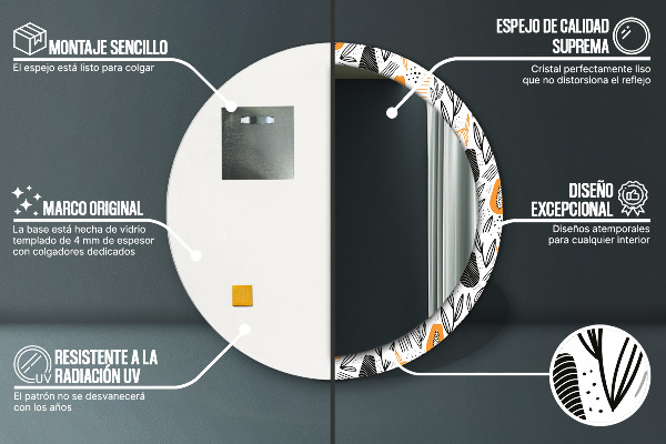 Espelho circular decorativo de parede Padrão papaia
