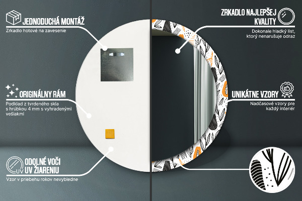 Espelho circular decorativo de parede Padrão papaia