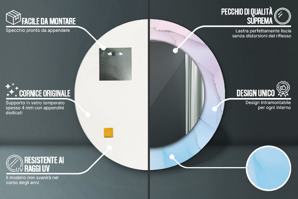 Espelho circular decorativo de parede Textura de mármore moderna