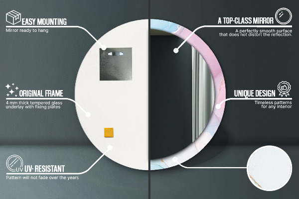 Espelho circular decorativo de parede Textura de mármore moderna