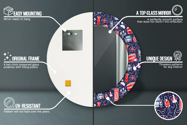 Espelho com moldura impressa redondo Símbolo de Londres