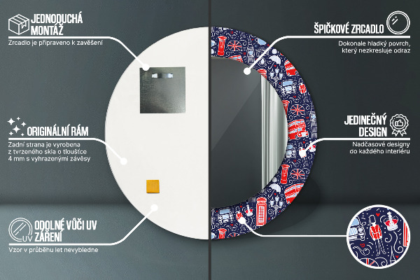Espelho com moldura impressa redondo Símbolo de Londres