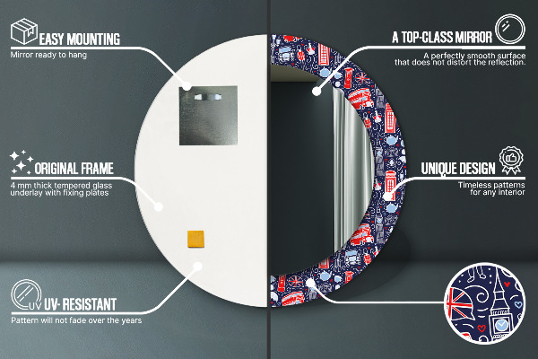 Espelho com moldura impressa redondo Símbolo de Londres