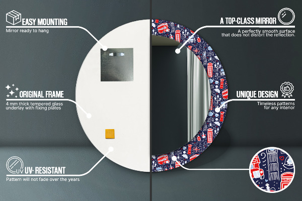 Espelho com moldura impressa redondo Símbolo de Londres