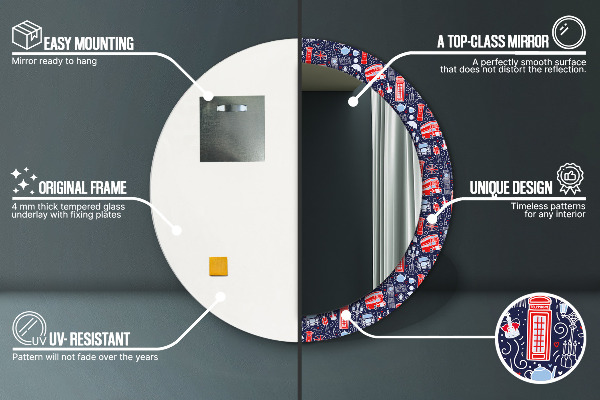 Espelho com moldura impressa redondo Símbolo de Londres