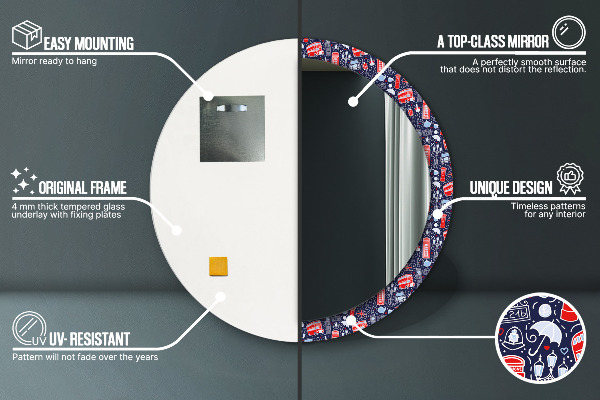 Espelho com moldura impressa redondo Símbolo de Londres