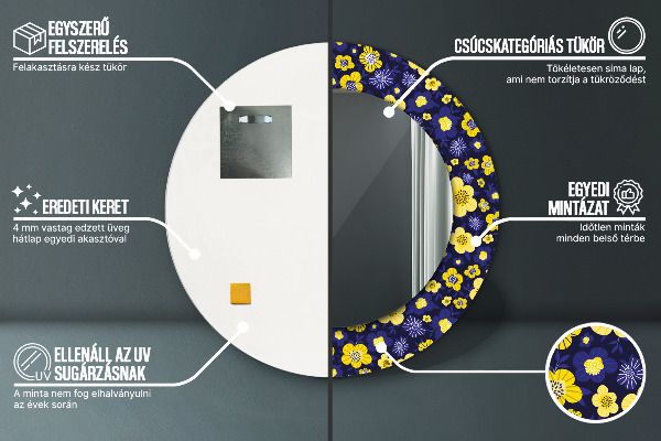 Espelho circular de parede decorativo Pequenas flores doces