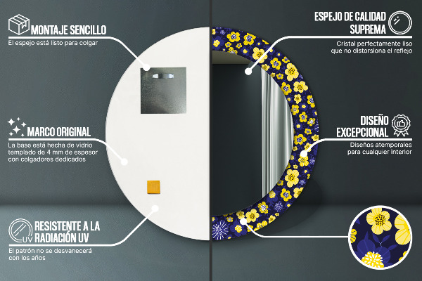 Espelho circular de parede decorativo Pequenas flores doces