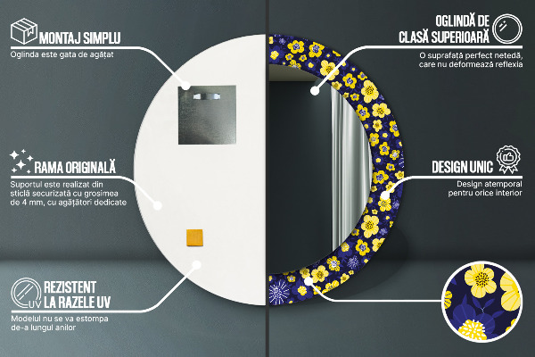 Espelho circular de parede decorativo Pequenas flores doces