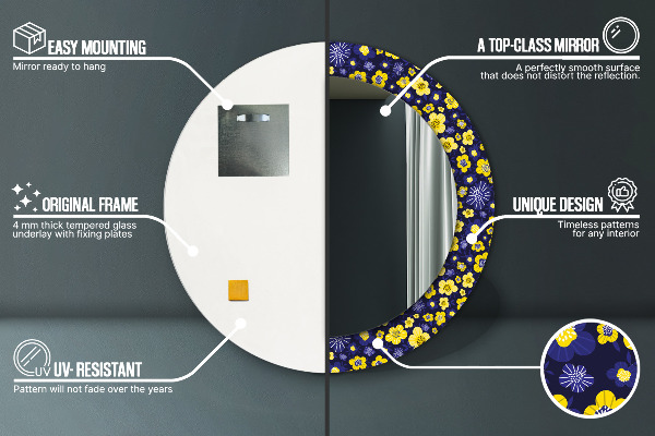 Espelho circular de parede decorativo Pequenas flores doces