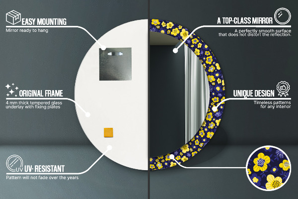 Espelho circular de parede decorativo Pequenas flores doces