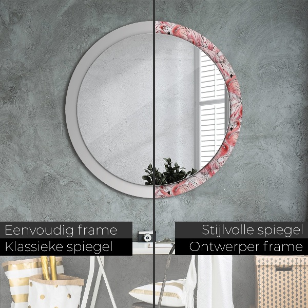 Espelho circular de parede decorativo Padrão de flamingo