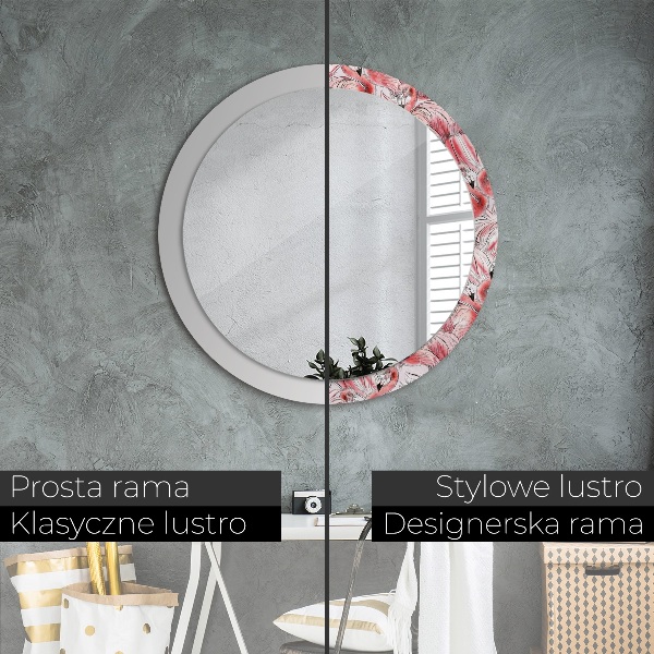 Espelho circular de parede decorativo Padrão de flamingo